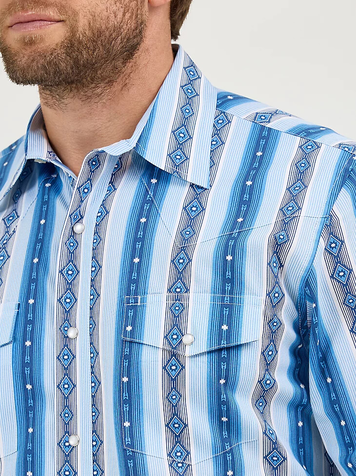 chemise western à manches longues checotah pour homme imprimée bleu rivière