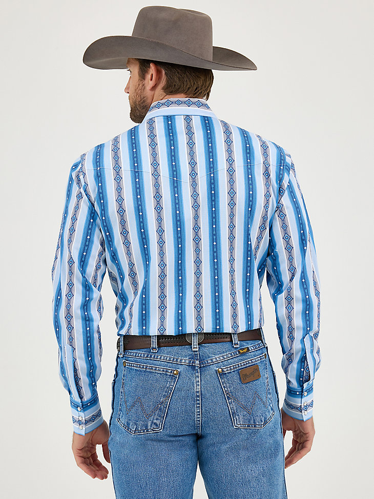 chemise western à manches longues checotah pour homme imprimée bleu rivière