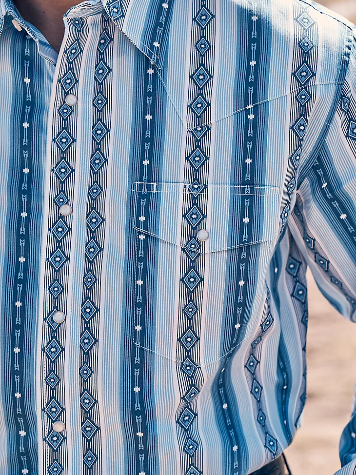 chemise western à manches longues checotah pour homme imprimée bleu rivière