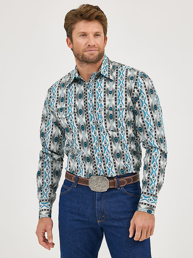 chemise western à manches longues checotah pour homme imprimée à boutons-pression gris contrasté