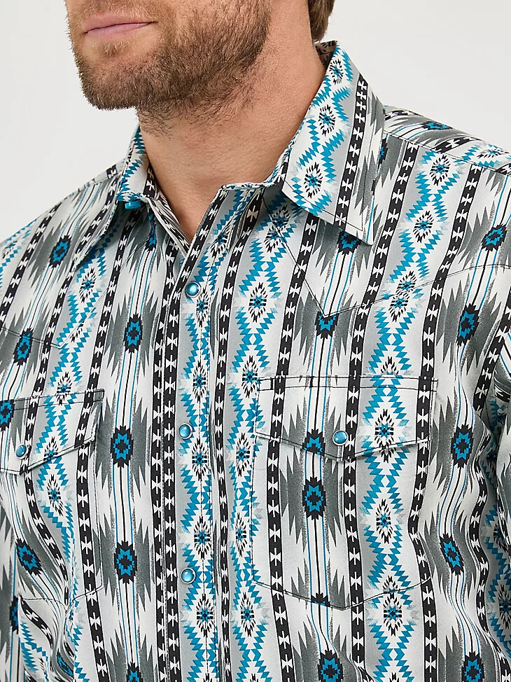 chemise western à manches longues checotah pour homme imprimée à boutons-pression gris contrasté