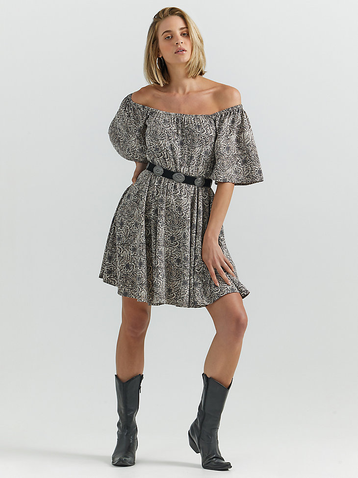 robe romantique grise à manches papillon pour femme