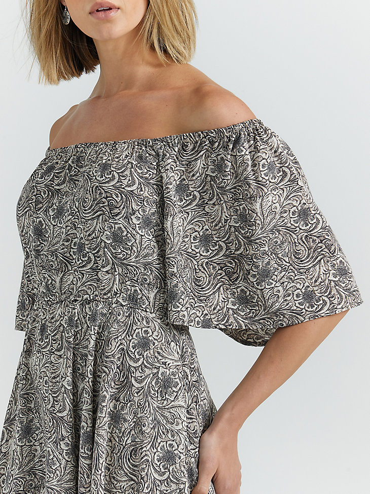 robe romantique grise à manches papillon pour femme