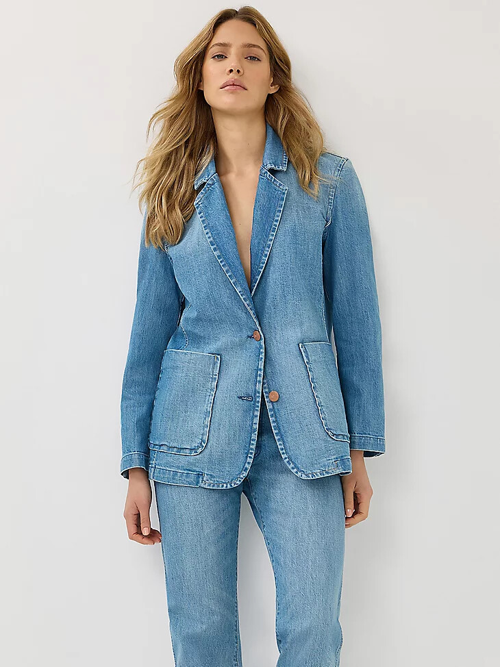 blazer en jean bleu ciel pour femme