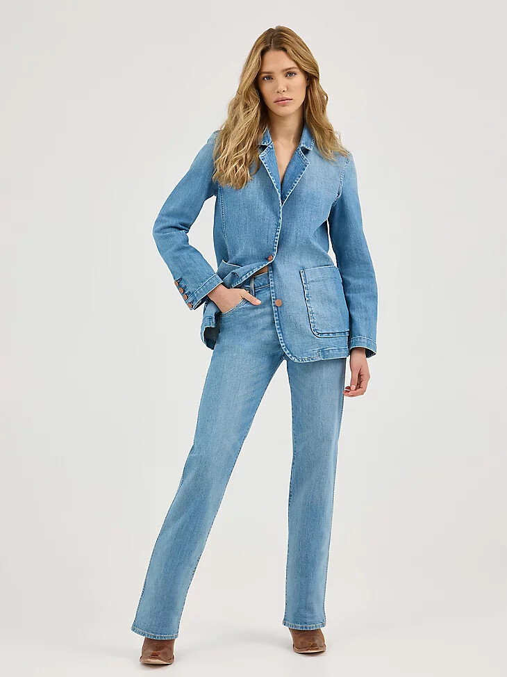 blazer en jean bleu ciel pour femme