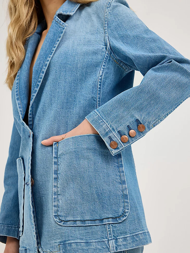 blazer en jean bleu ciel pour femme