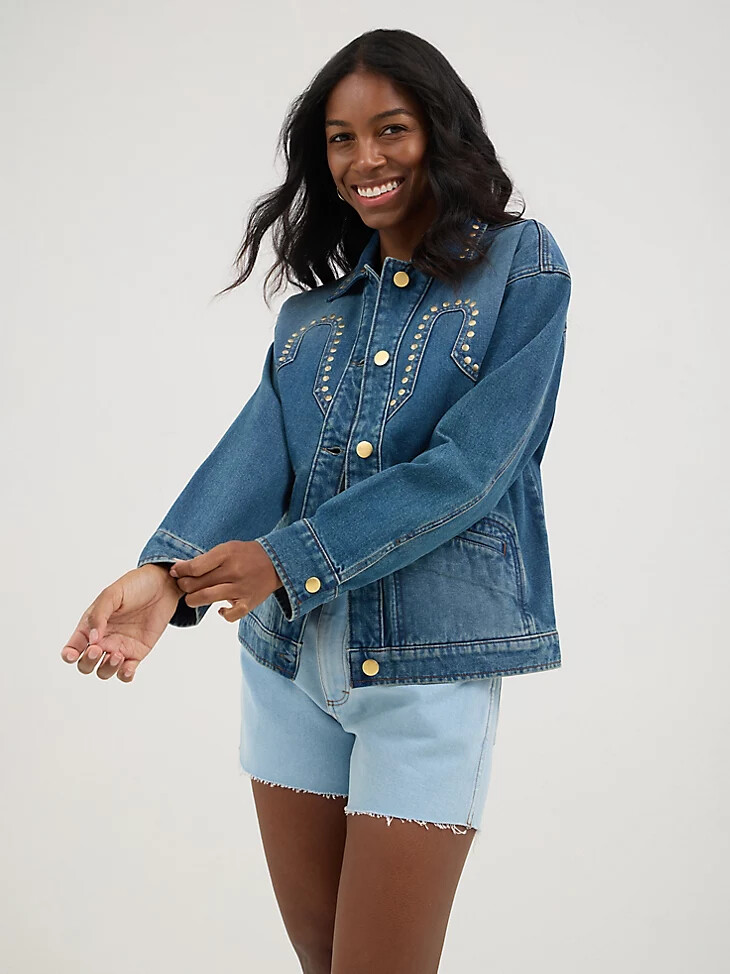 veste cloutée wrangler x yellow rose par kendra scott bleu patiné