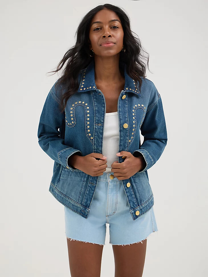 veste cloutée wrangler x yellow rose par kendra scott bleu patiné