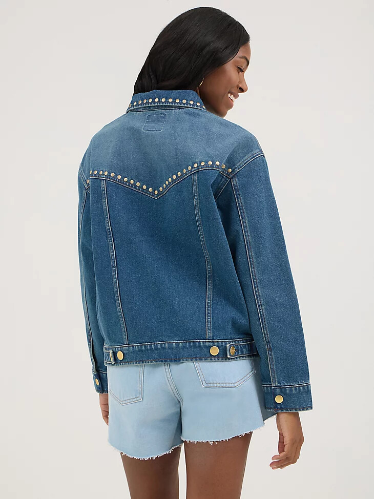 veste cloutée wrangler x yellow rose par kendra scott bleu patiné