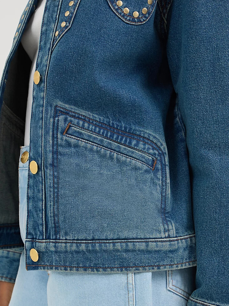 veste cloutée wrangler x yellow rose par kendra scott bleu patiné