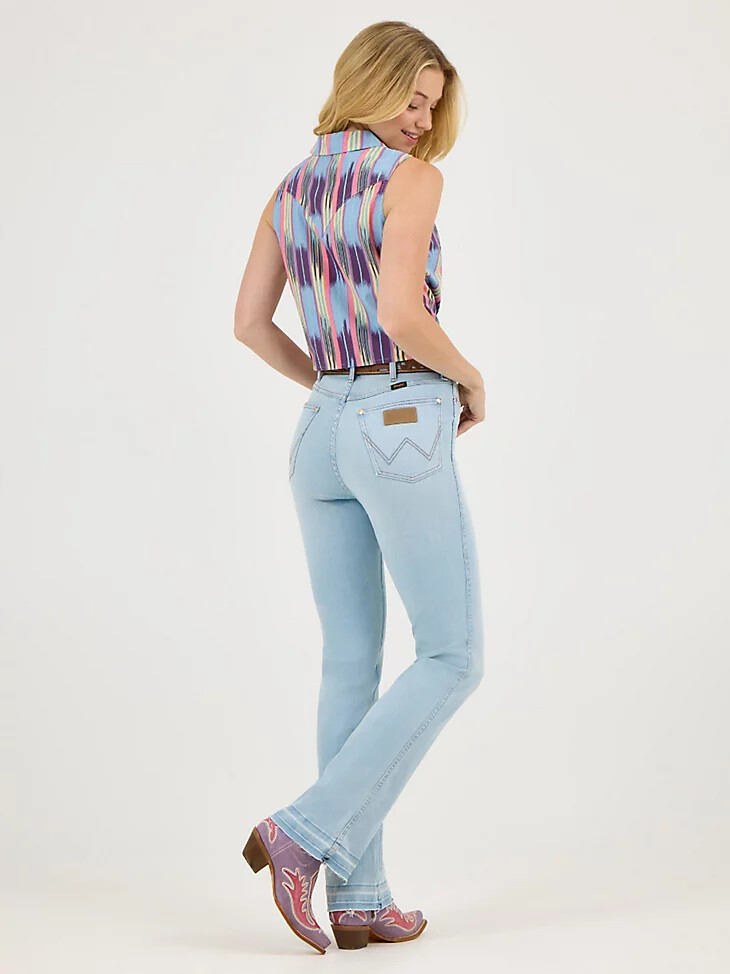bottes montantes à ourlet brut wrangler x lainey wilson bleu délavé.