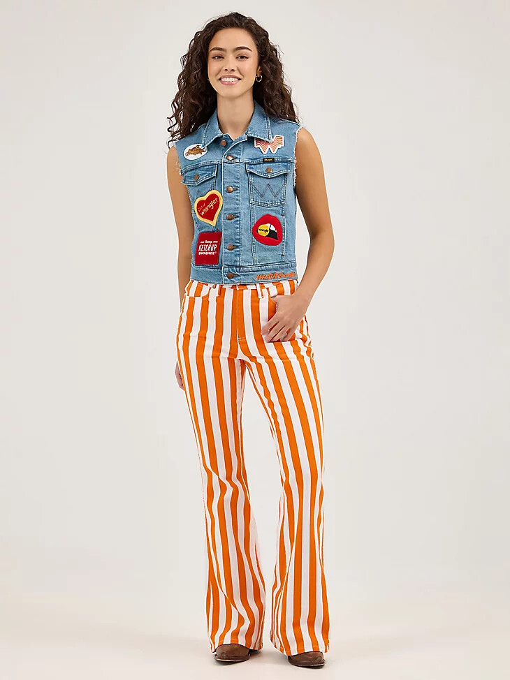 jean évasé à rayures bailey wrangler x whataburger orangeblanc