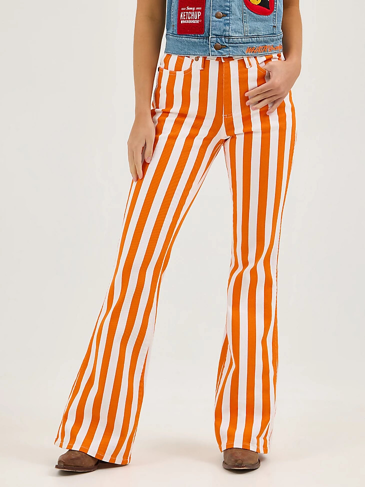 jean évasé à rayures bailey wrangler x whataburger orangeblanc