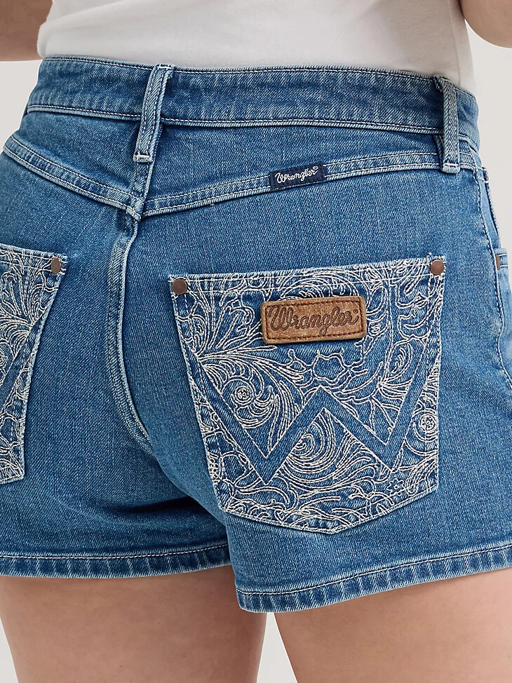 short wrangler retro mae taille mi-haute à patchs décoratifs aurora pour femme