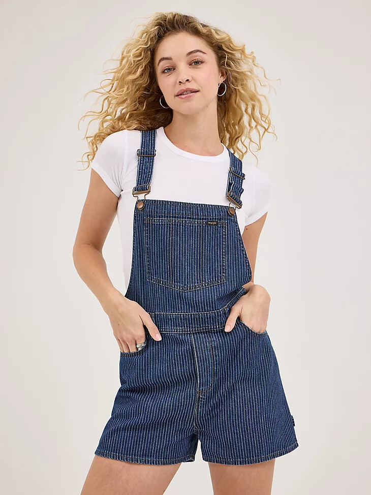salopette courte en jean bleu véritable pour femme