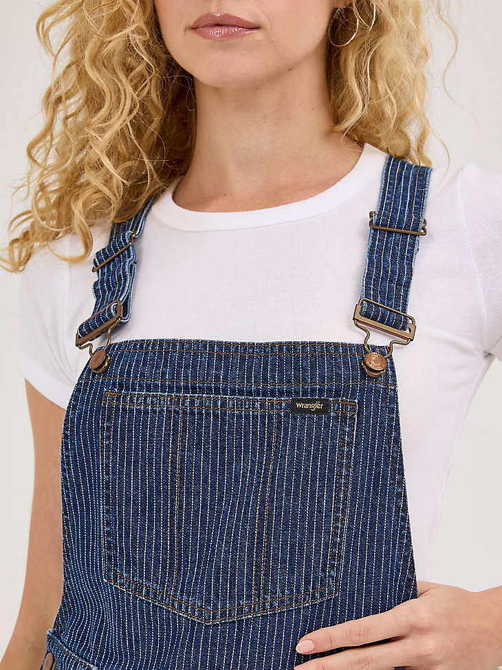 salopette courte en jean bleu véritable pour femme