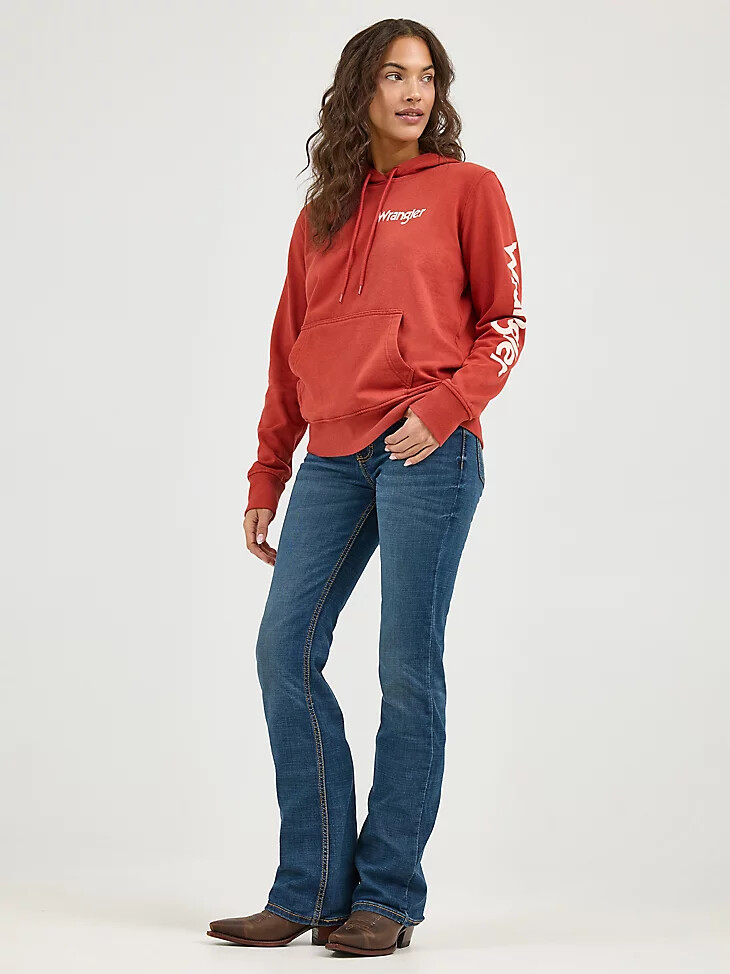 sweat à capuche wrangler retro pour femme logo sur les manches couleur rouille