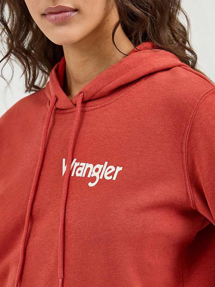 sweat à capuche wrangler retro pour femme logo sur les manches couleur rouille