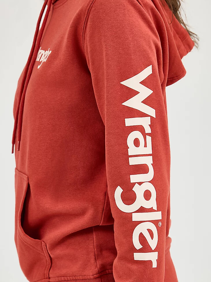 sweat à capuche wrangler retro pour femme logo sur les manches couleur rouille
