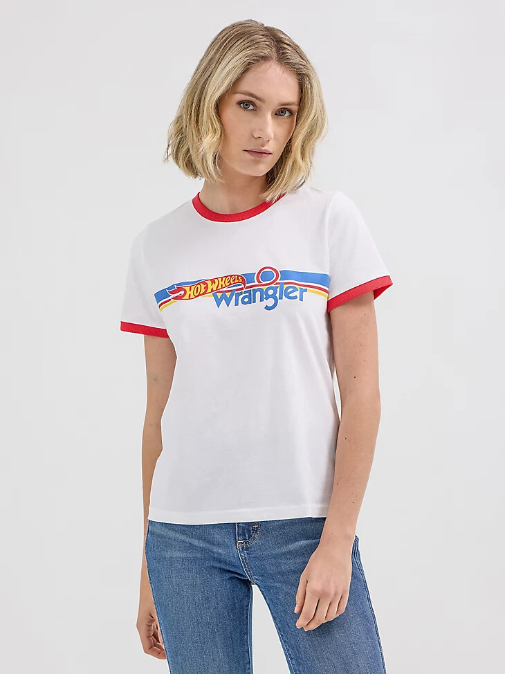 t-shirt à col rond wrangler x hot wheels pour femme blanc éclatant