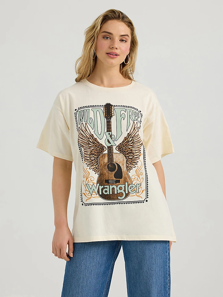 t-shirt oversize à motif western wrangler pour femme blanc antique