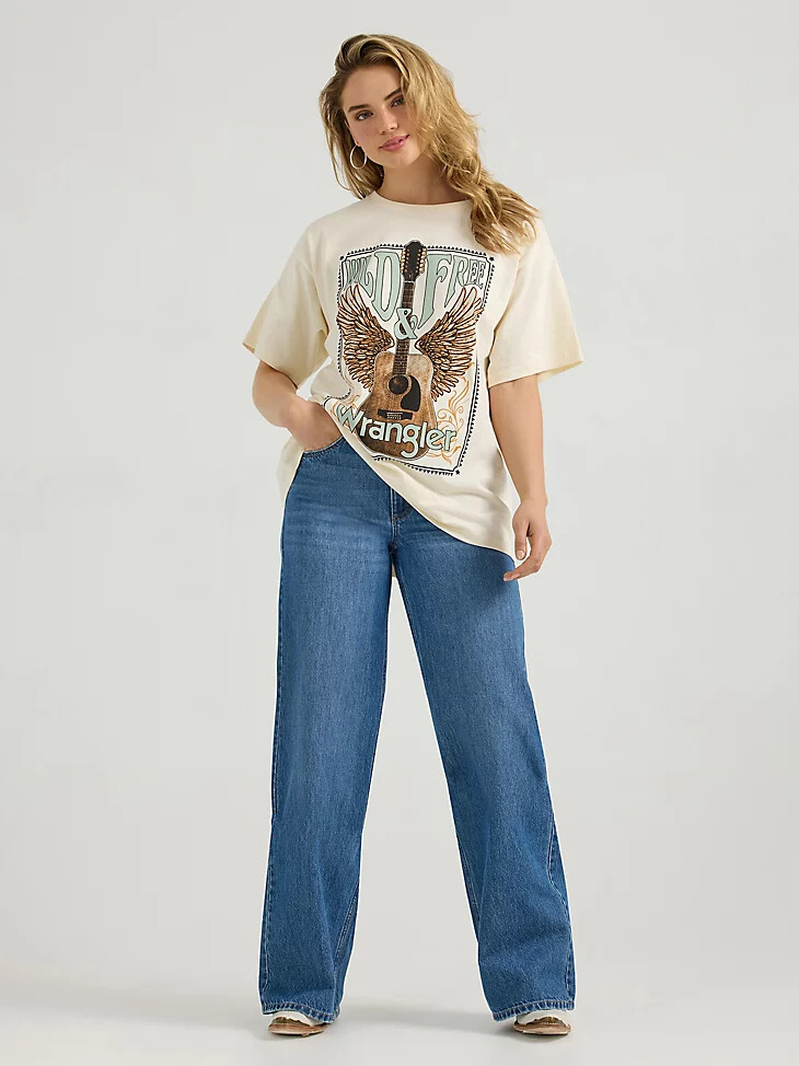 t-shirt oversize à motif western wrangler pour femme blanc antique