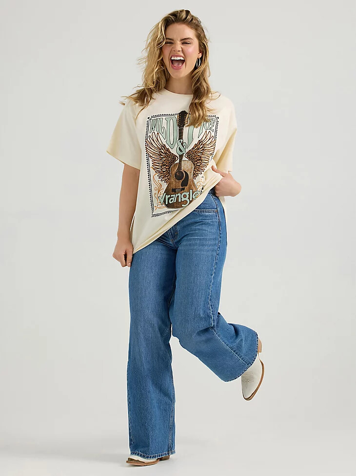 t-shirt oversize à motif western wrangler pour femme blanc antique
