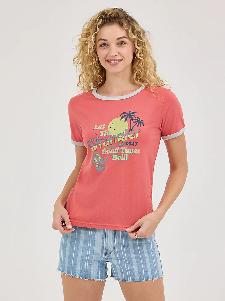 t-shirt tranquil ringer pour femme rose délavé
