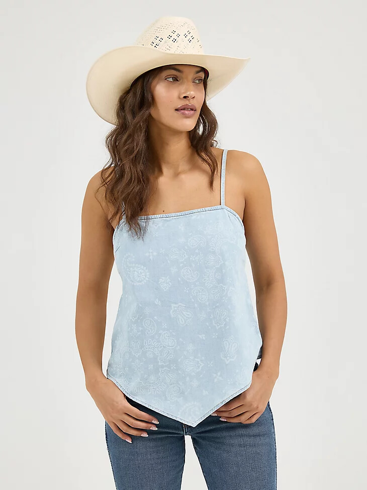 débardeur wrangler bandana smocked pour femme bleu