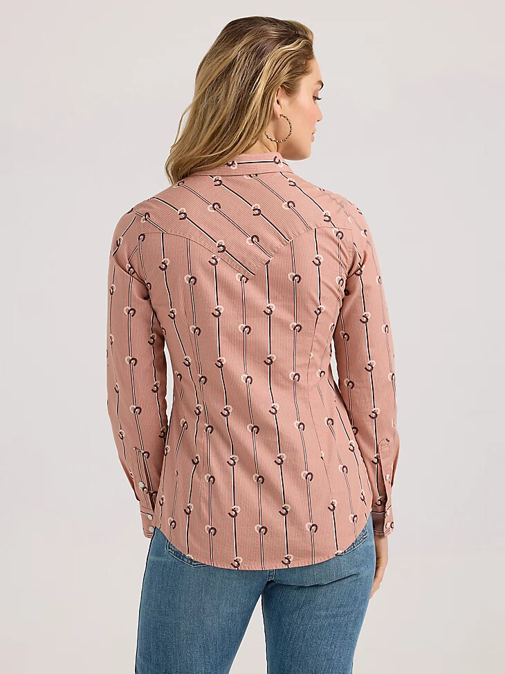 chemise western slim rayée wrangler retro pour femme rose poudré