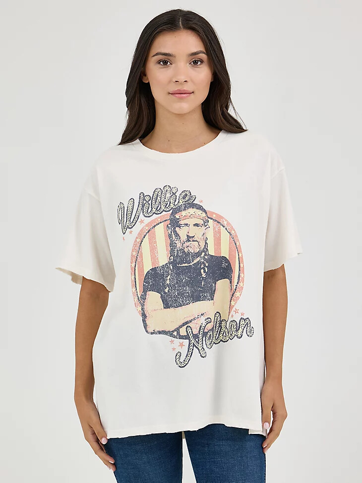 t-shirt oversize pour femme wrangler willie nelson couleur guimauve