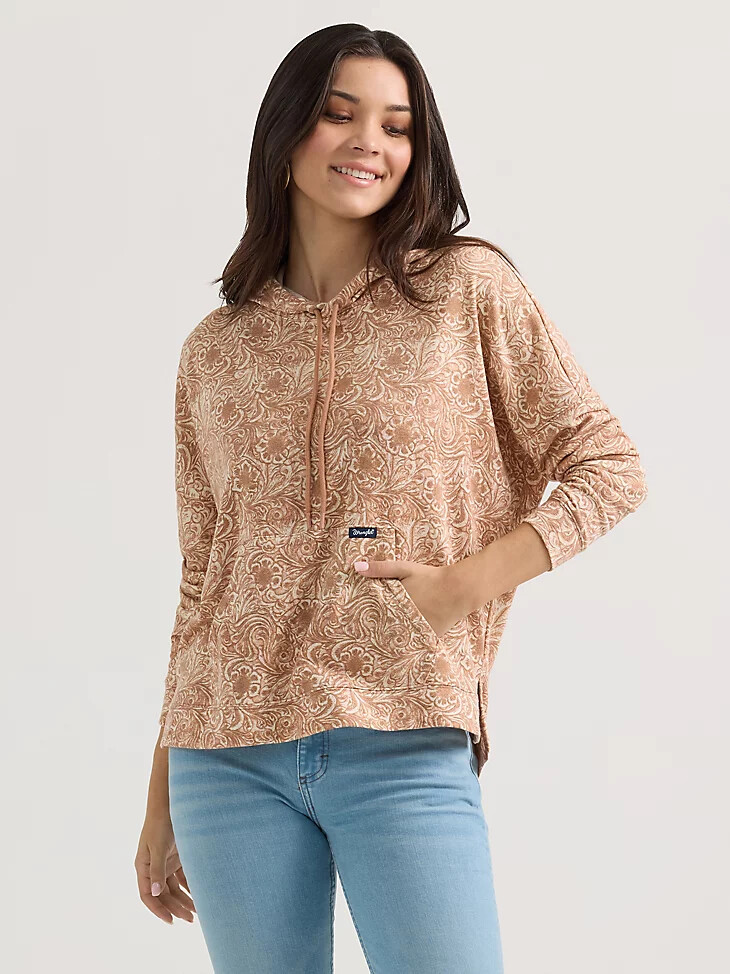 sweat à capuche wrangler pour femme motif géométrique décontracté couleur beige ondulé