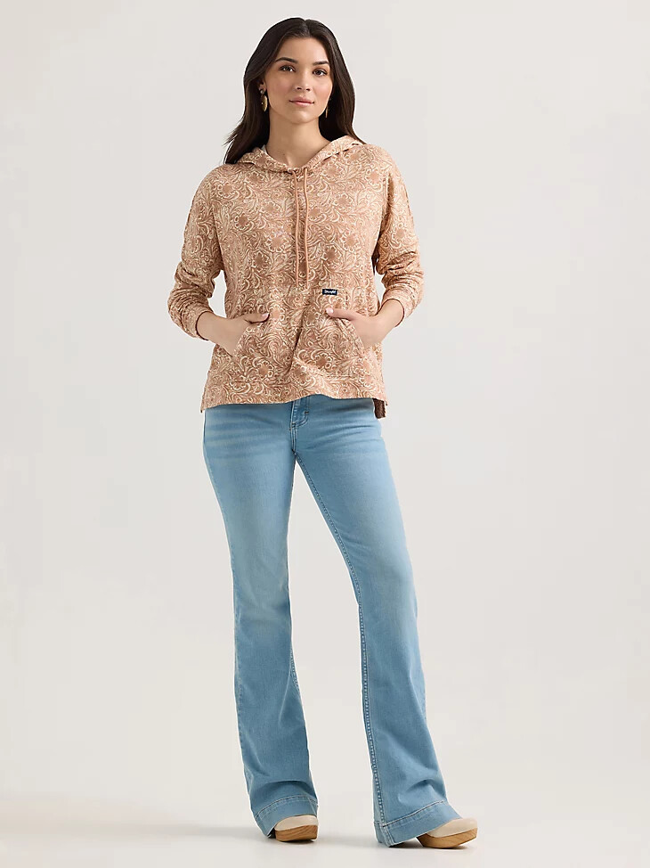 sweat à capuche wrangler pour femme motif géométrique décontracté couleur beige ondulé