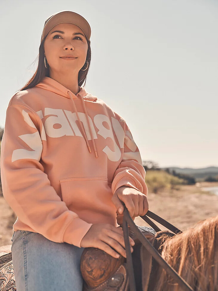 sweat à capuche wrangler bold logo pour femme rose à bulles