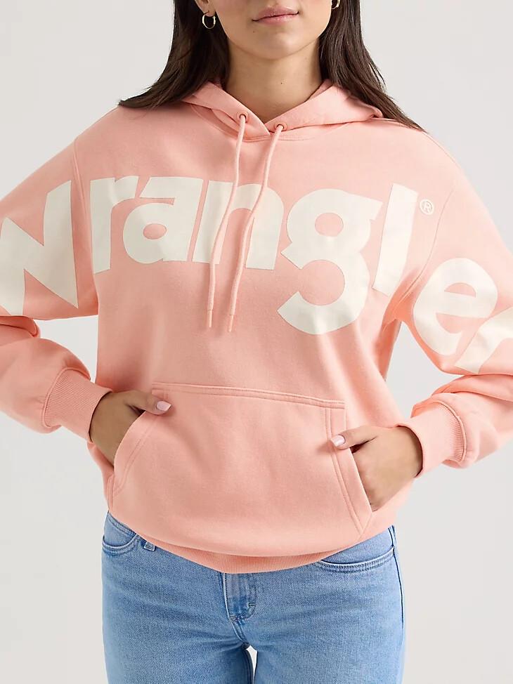 sweat à capuche wrangler bold logo pour femme rose à bulles