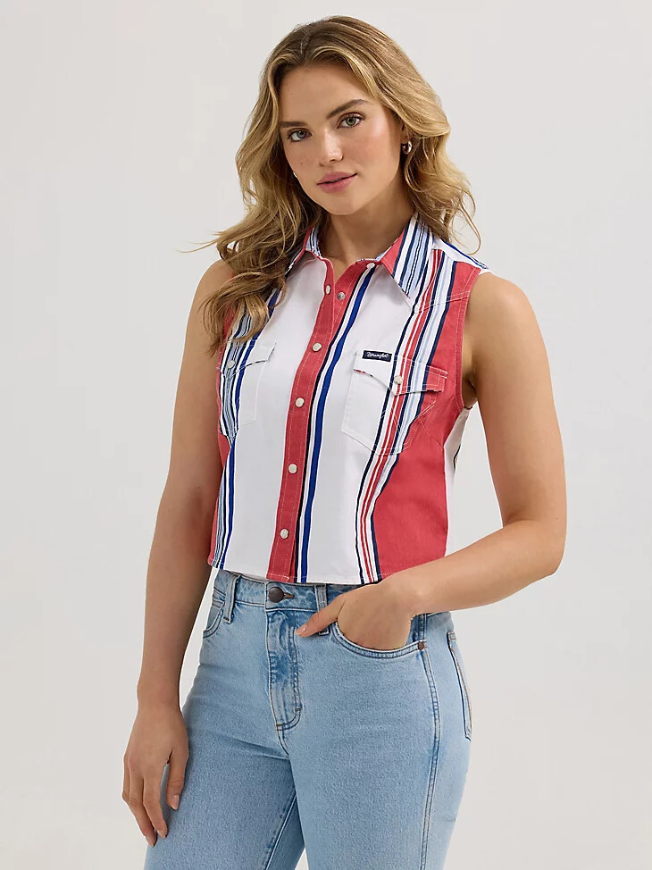 débardeur court à rayures wrangler brushpopper pour femme coupe slim rougeblancbleu