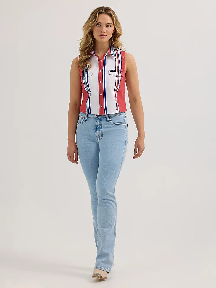 débardeur court à rayures wrangler brushpopper pour femme coupe slim rougeblancbleu