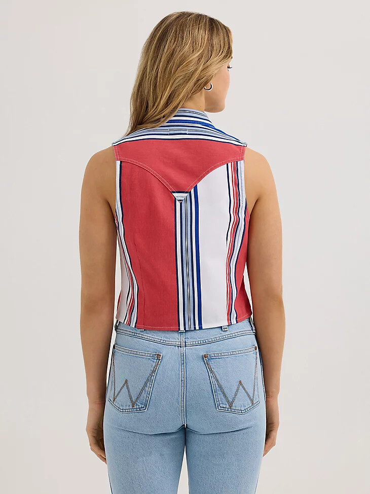 débardeur court à rayures wrangler brushpopper pour femme coupe slim rougeblancbleu