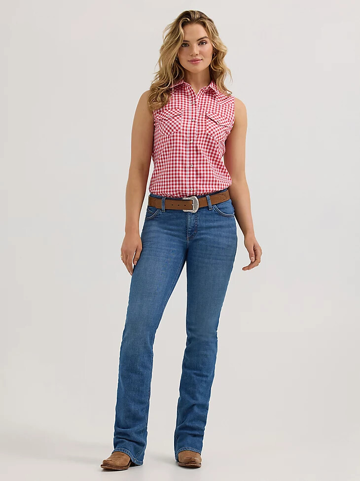 débardeur à boutons-pression essential western pour femme à carreaux rouges