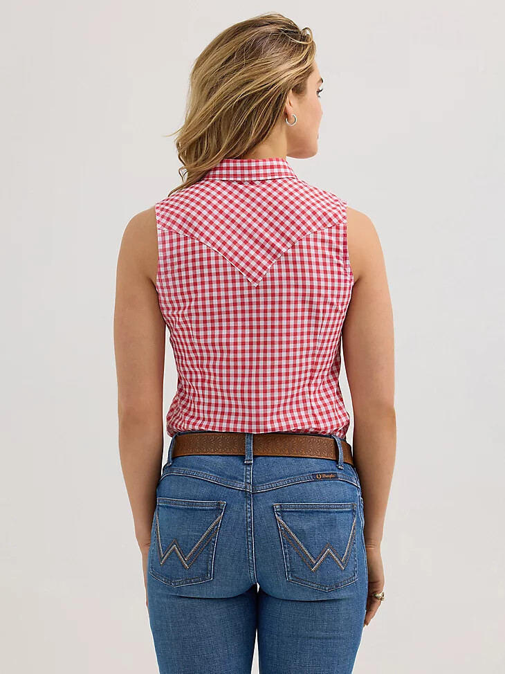 débardeur à boutons-pression essential western pour femme à carreaux rouges