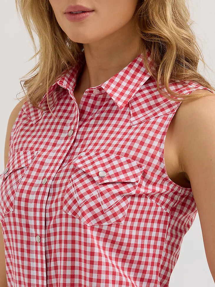 débardeur à boutons-pression essential western pour femme à carreaux rouges