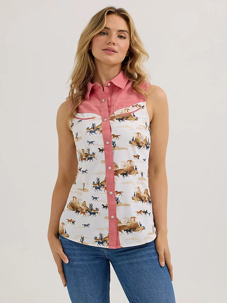 débardeur wrangler desert slim western à boutons-pression rouge désert pour femme