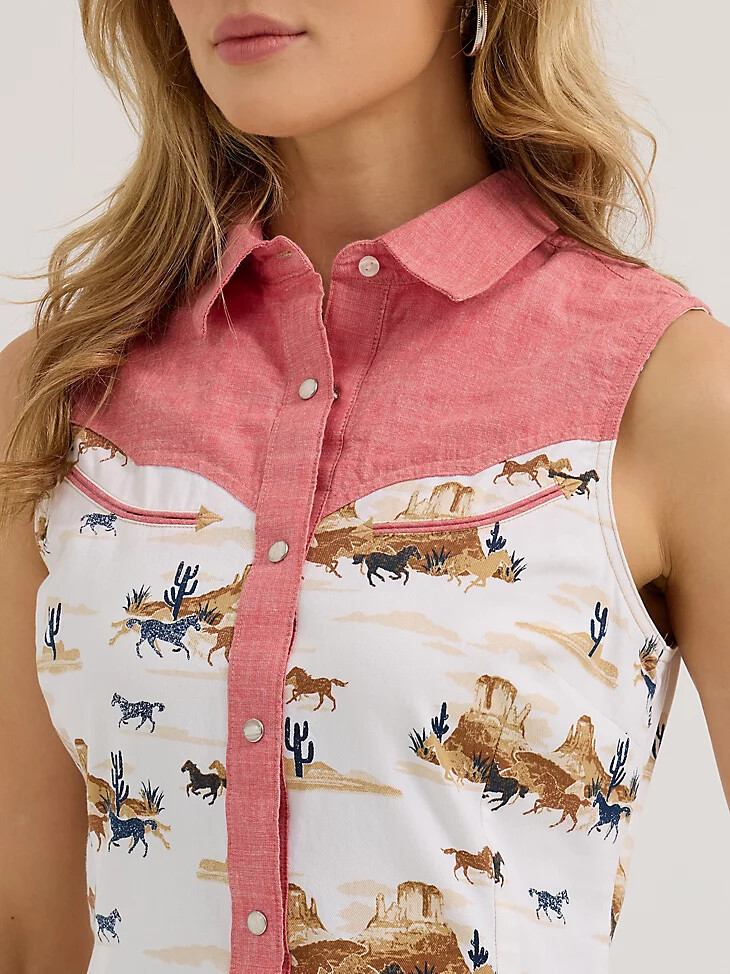 débardeur wrangler desert slim western à boutons-pression rouge désert pour femme