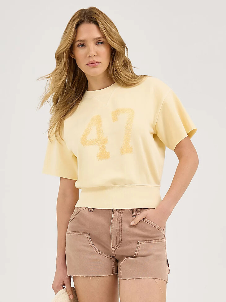 sweat-shirt à manches courtes pour femme en crêpe banane