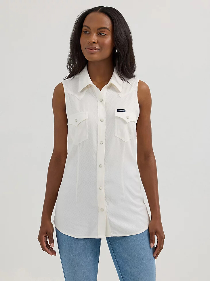 débardeur wrangler retro texturé slim style western à boutons-pression blanc pour femme