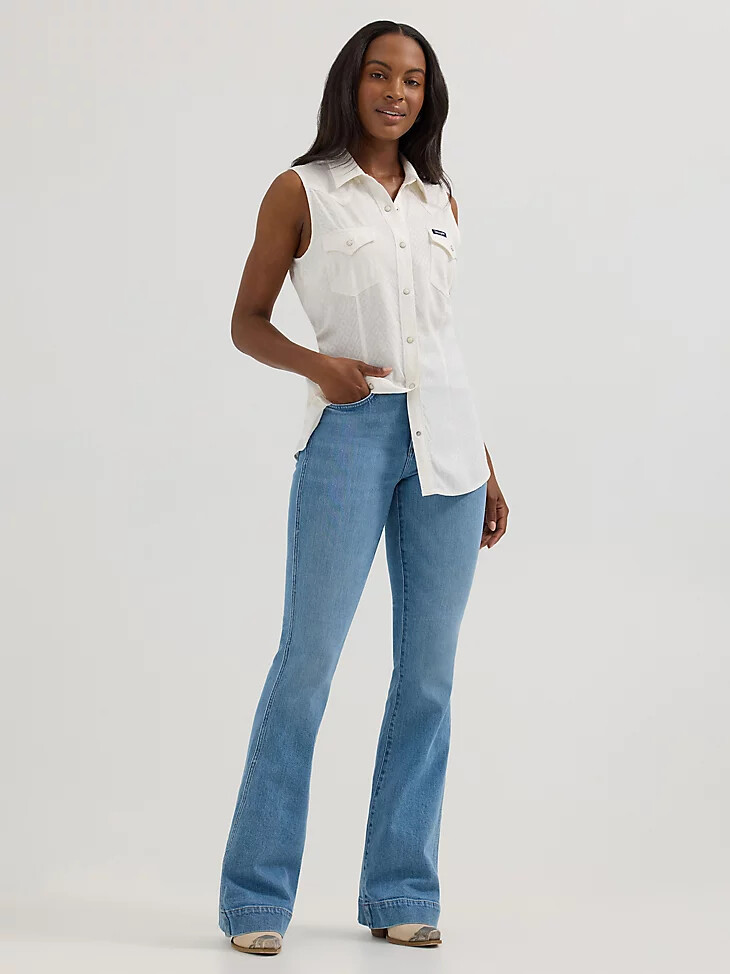 débardeur wrangler retro texturé slim style western à boutons-pression blanc pour femme