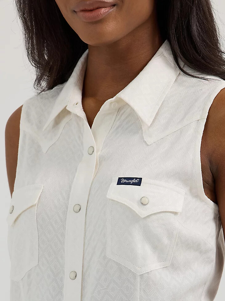 débardeur wrangler retro texturé slim style western à boutons-pression blanc pour femme