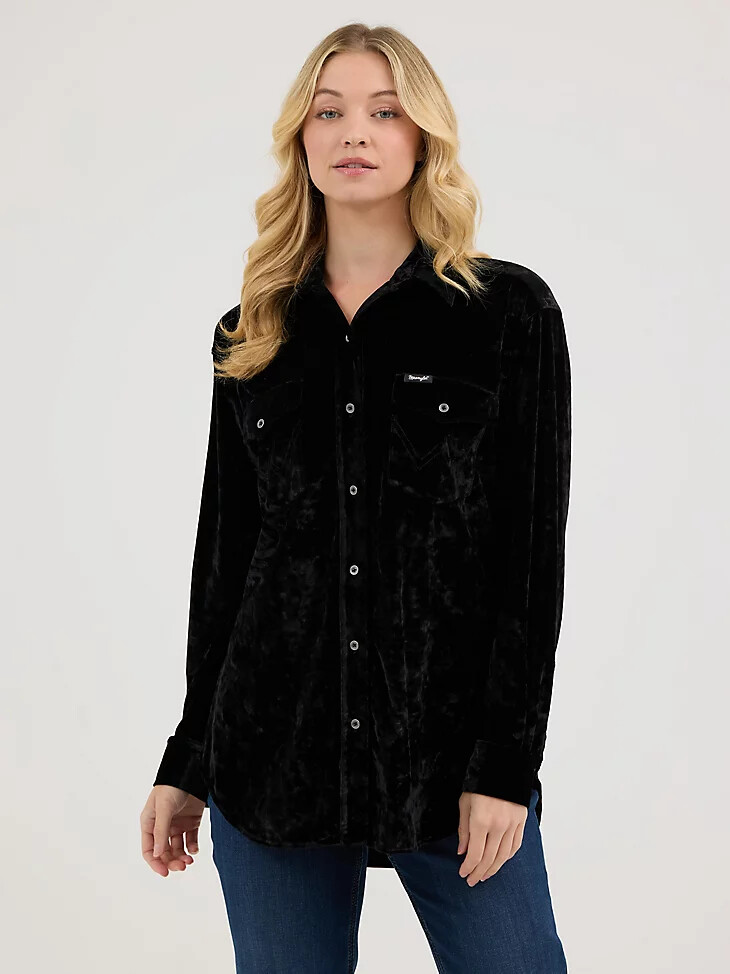 chemise en velours noir à boutons coupe boyfriend wrangler pour femme
