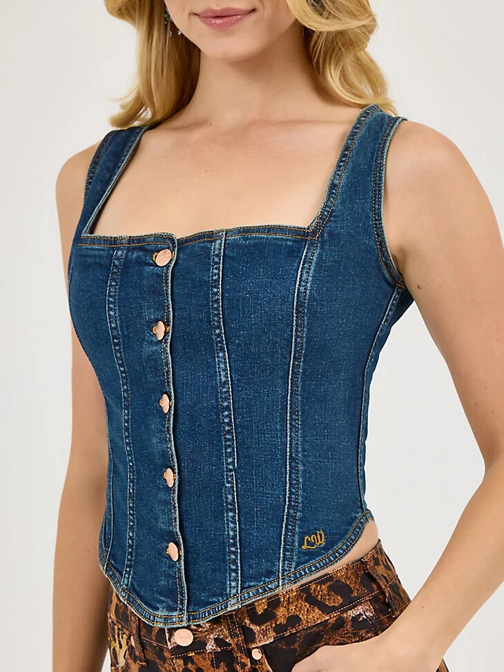 bustier wrangler x lainey wilson pony up style bohème effet délavé