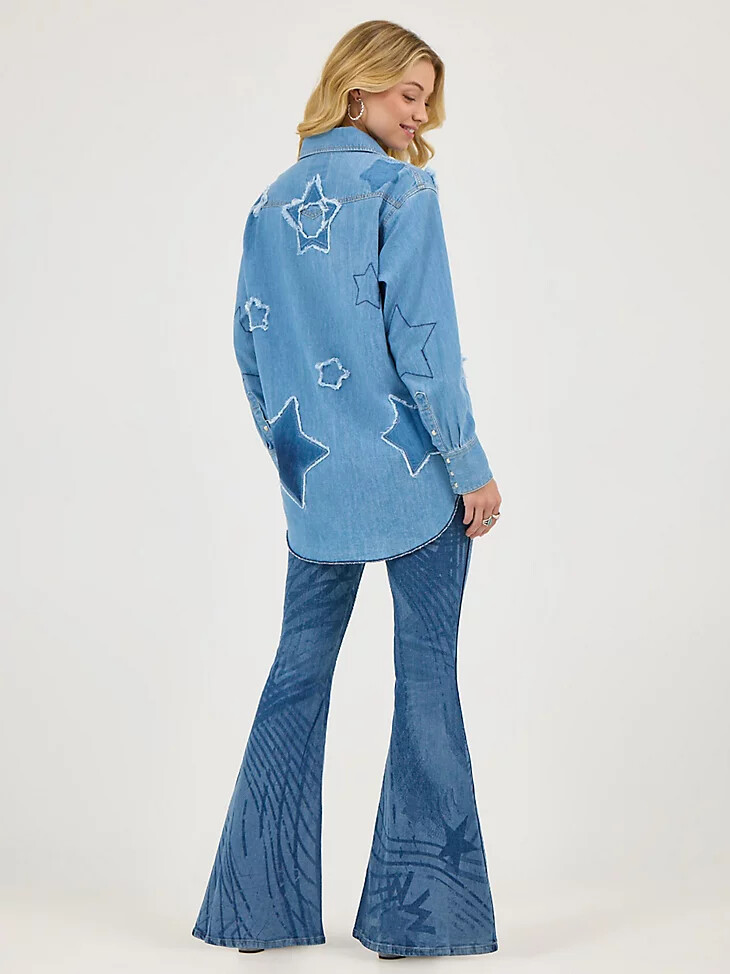 chemise western à boutons-pression wrangler x lainey wilson starry bleu véritable.